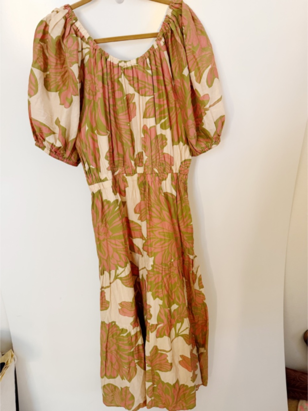 NWT Velvet by Graham & Spencer Raya Floral Cream Pink Silk Cotton Maxi Dress L - Picture 3 of 8